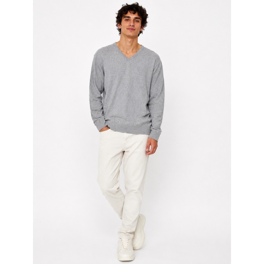 Alfani V-Neck Sweater Mens Large Grey Regular Fit Cotton Blend Pullover Basic